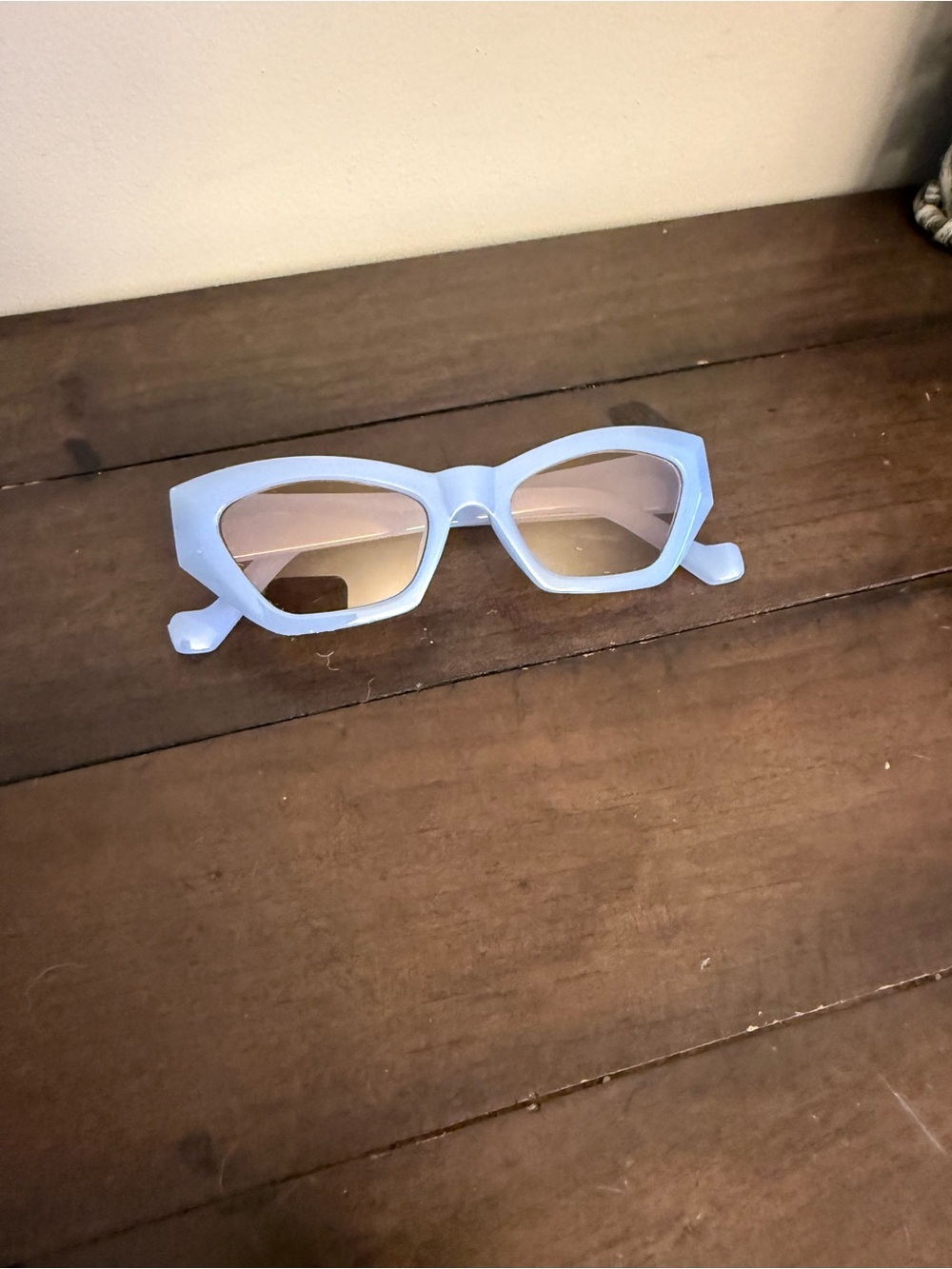 Geometric Cat Eye Sunglasses Frosted Blue Matte Frame Brown Tint Retro Y2K